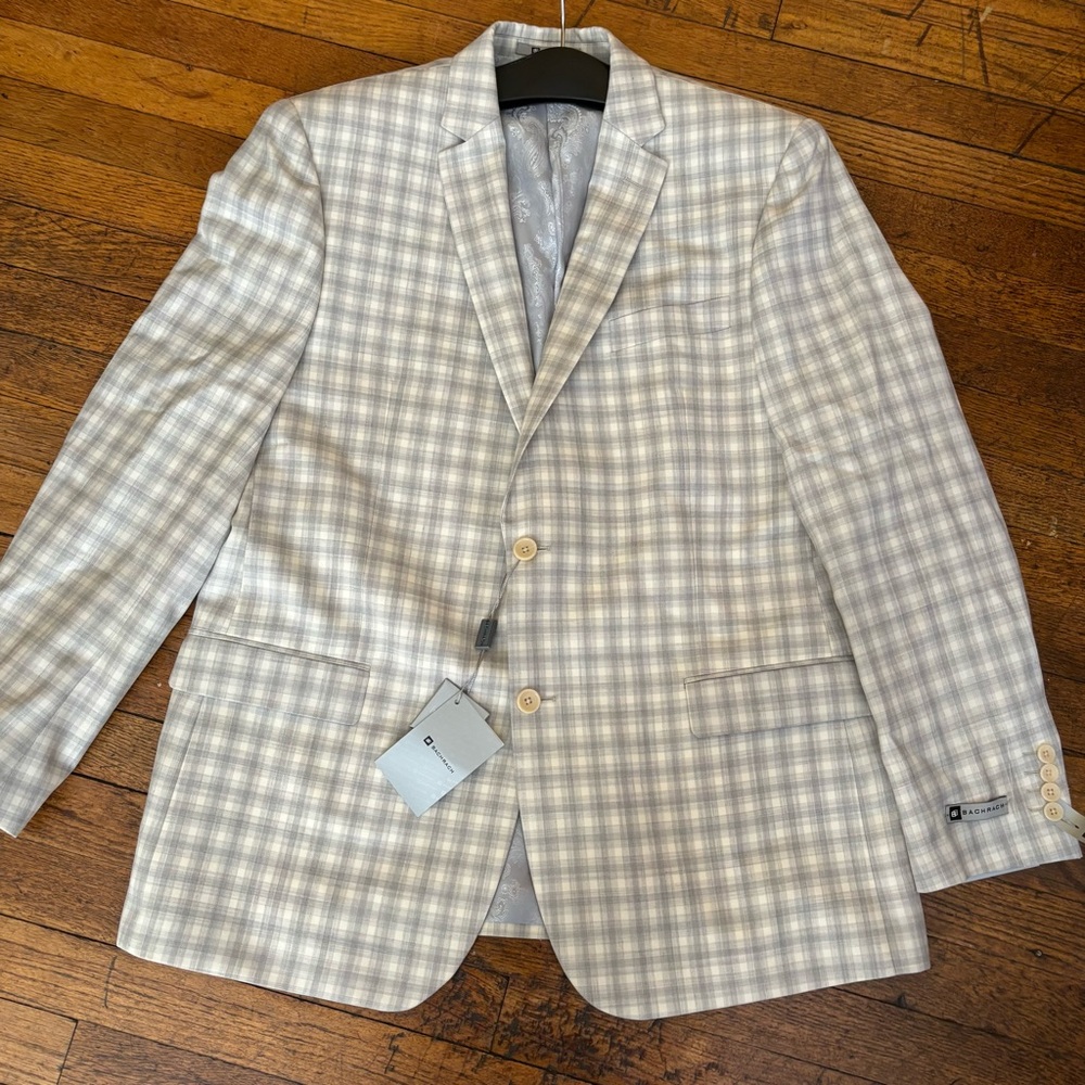 Bachrach Light Gray and Tan Plaid Blazer Size 44R